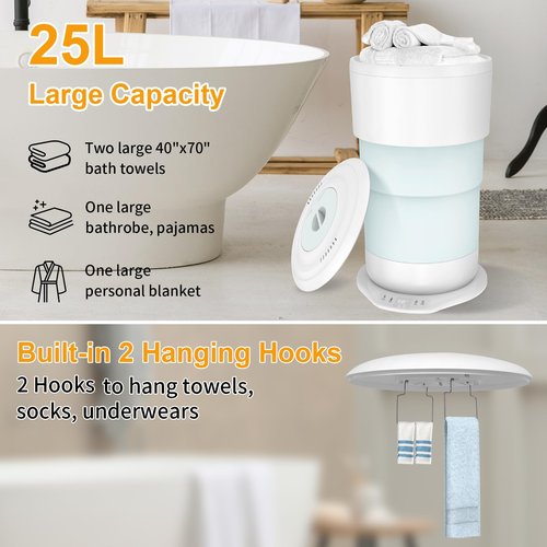 25L Large Towel Warmers for Bathroom, Upgrade Foldable Towel Warmer Bucket with Time Setting and Ambient Lighting, Auto Shut Off, Fits Up to Two 40"X70" Oversized Towels, Bathrobes, Blanket Warmer