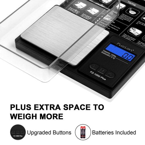 Fuzion Digital Pocket Gram Scale .1 Gram Accuracy, 1000g Small Jewelry Scale, Mini Digital Scale for Food, Herb, Spice, Coin - Weight Gram and Oz
