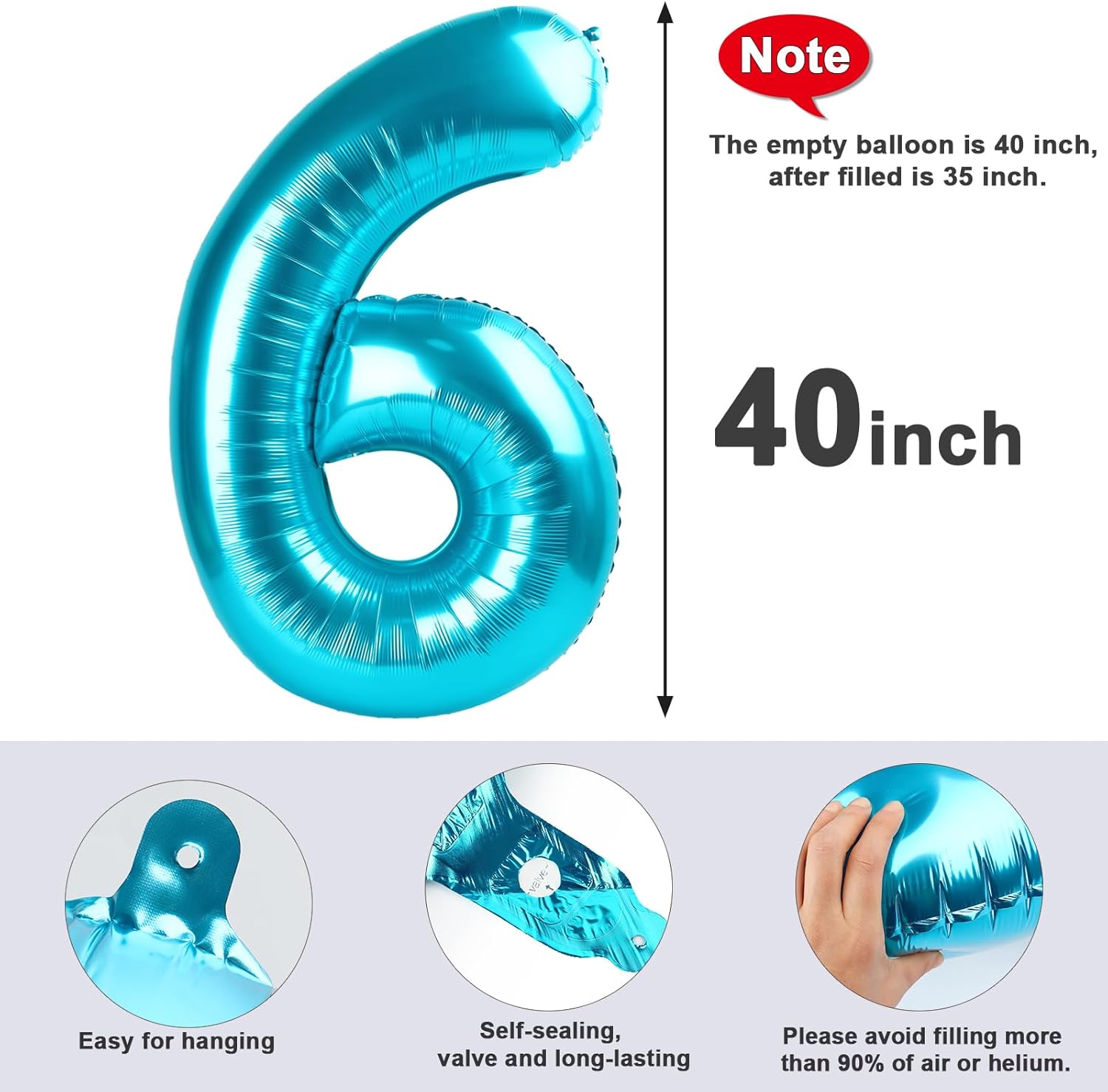 Number 6 Balloon - 40 Inch Light Blue Birthday Decoration for Men & Women | Perfect for 6th Birthday Celebrations