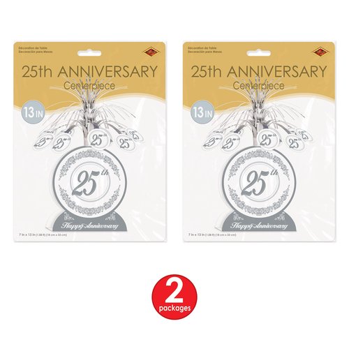 Beistle S50513AZ2 25th Anniversary Centerpieces 2 Piece, 13", Silver/White