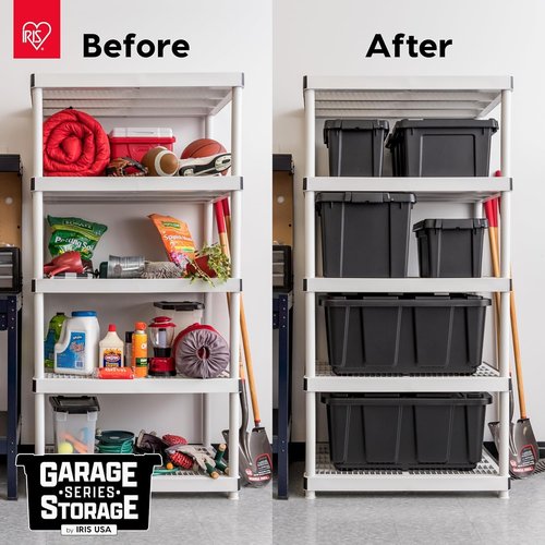 IRIS USA 20 Gallon Lockable Storage Bins - Heavy Duty, Stackable Containers for Garage Organization | 6 Pack - Black