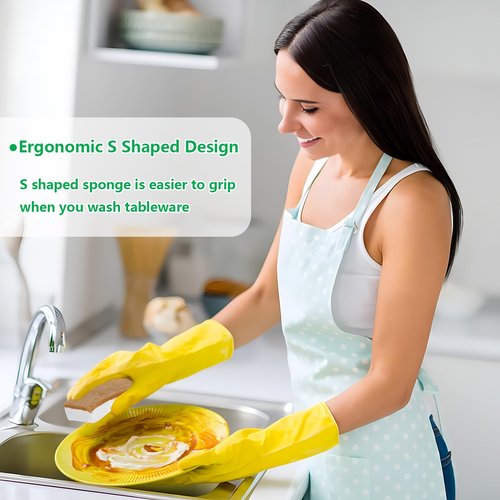 HileSwan Natural Kitchen Sponges, 12 Pack Non-Scratch Scrubber, Biodegradable Compostable Sisal Cellulose Dish Scrub Sponges, Household Cleaning Sponges for Dishes