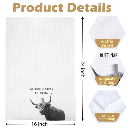 BlissfulAbon Highland Cow Bathroom Towels - Funny Farmhouse Cow Decorative Waffle Weave Hand Towels, Western Bathroom Towel, 16×24 Inches