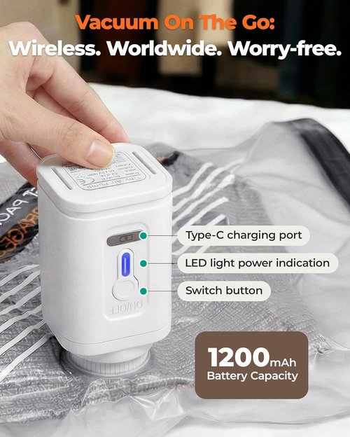BAGSMART Rechargeable Wireless Pump - Portable Vacuum Storage Bags Set for Travel & Home | 18 Combo Bags