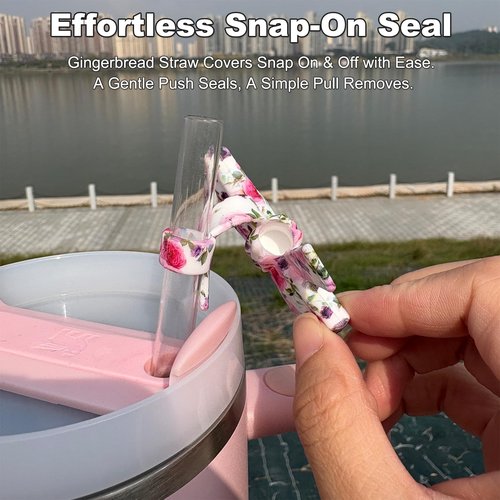 Amreich 3PCs 3D Bow Straw Toppers - Floral Printed Silicone Straw Cover Caps for 10mm Straws, Reusable Tumbler Accessories for Stanley Cup Cute Gifts for Her Valentines Christmas