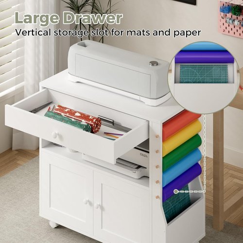 Kikihouse Craft Organizer Cart - Storage Cabinet for Cricut with 30 Vinyl Roll Holder | Ideal for Home Craft Room
