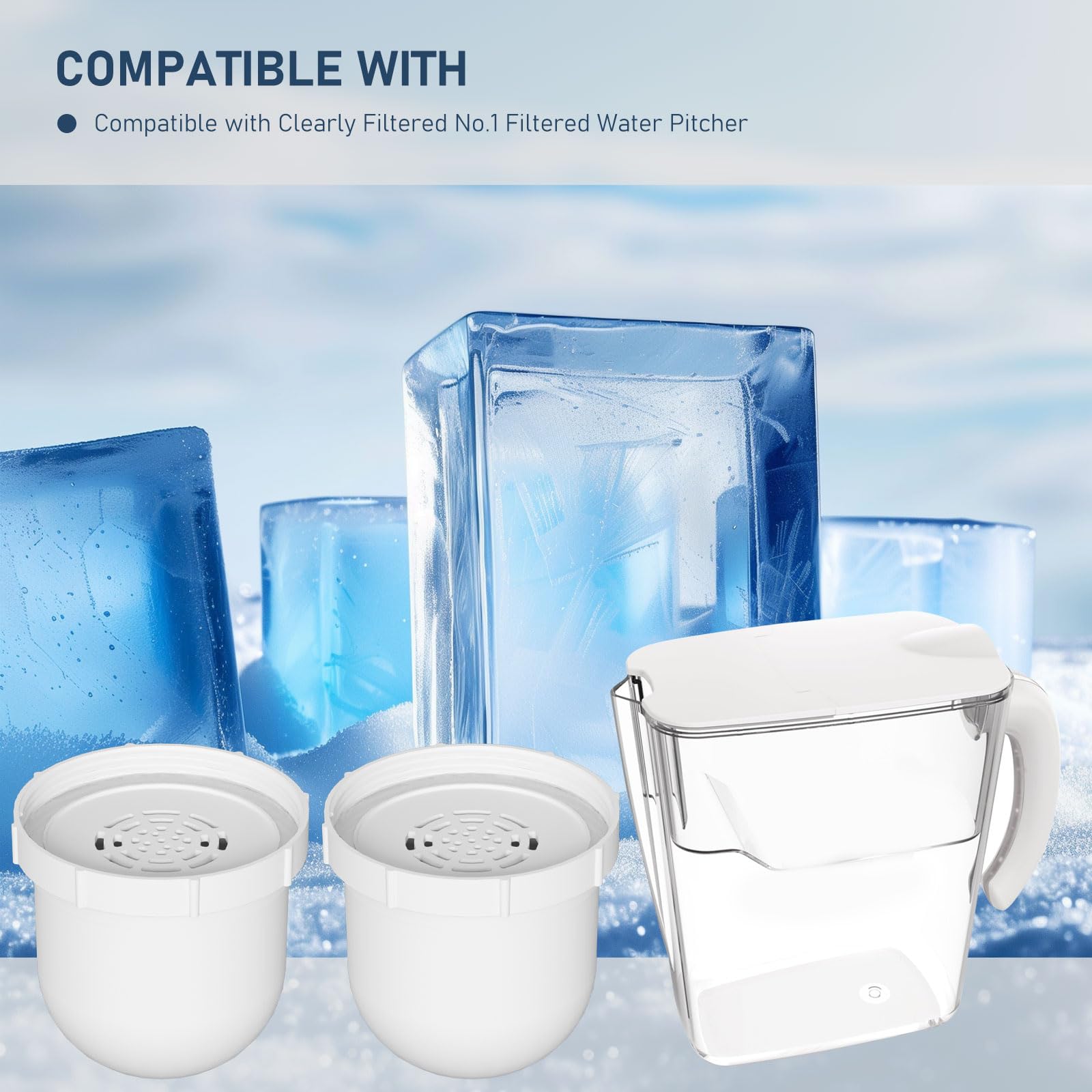 Water Pitcher Replacement Filter Compatible with Clearly Filtered Water Filter Pitcher, 100-Gallon Long-Life, BPA Free 2 Pack