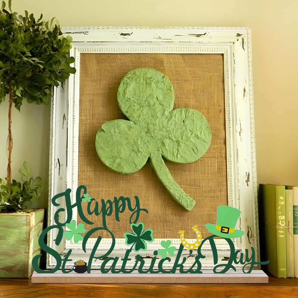 MEETYAMOR St Patricks Day Decorations, Wood Metal Happy St Patricks Day Sign for Table Decor, Farmhouse Rustic St Patricks Day Decorations for The Home, Kitchen, Mantle, Shelf