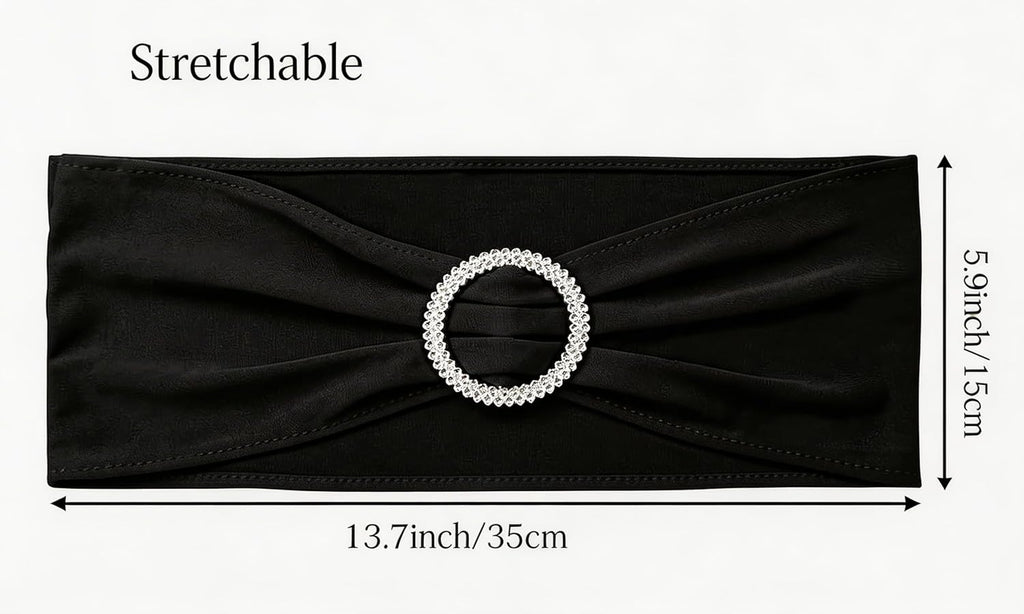 Skiennix 50 Pack Black Spandex Chair Sashes - Elegant Buckles for Weddings & Events | Versatile Decorations