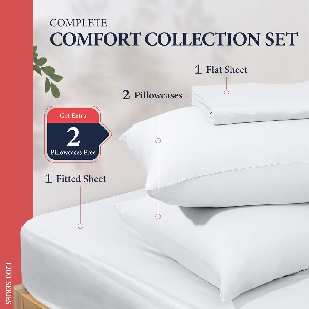 Regine Switzerland 100% Egyptian Cotton King Size Sheets Set - Luxury 1200 Series, Soft Cooling, 17" Deep Pocket, White (4 PC)