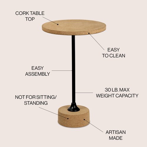 JONATHAN Y END1002A Calix 23.5" Contemporary Minimalist Metal/Cork Round End Table, Light Brown/Black Drink Table for Living Room, Bedroom, Office, Bathroom