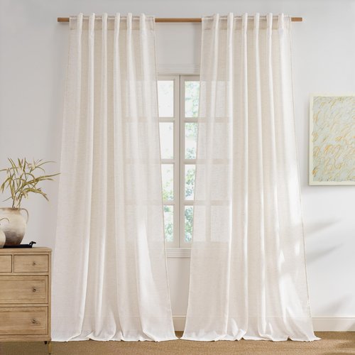 NICETOWN Sheer Linen Curtains 96 Inch Length for Bedroom Living Room 2 Panels, Ivory Rod Pocket & Back Tab Semi Sheer Drapes Privacy Semitransparent Farmhouse Window Treatment, W52 x L96