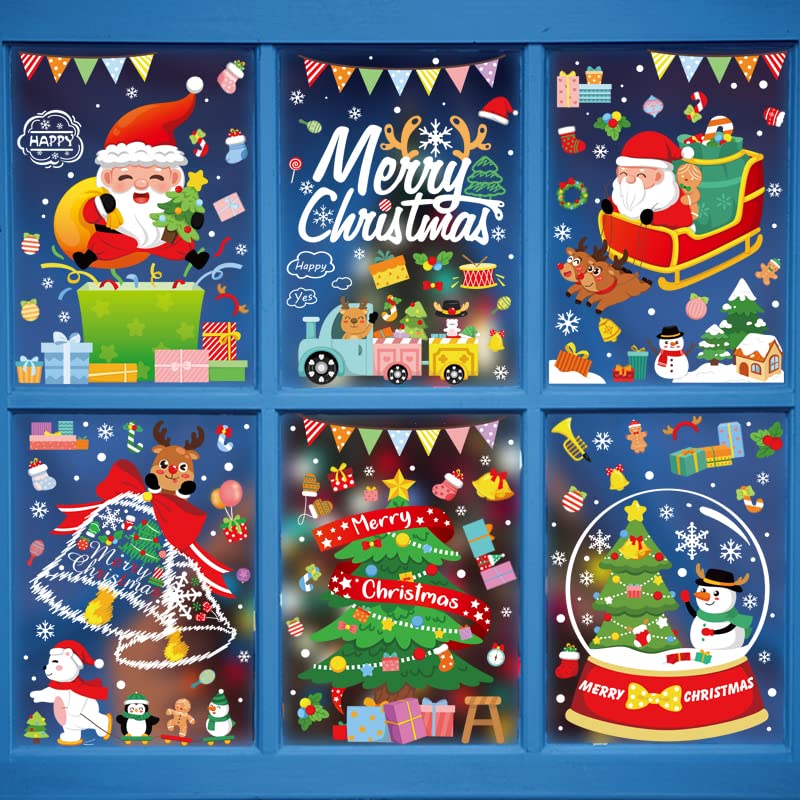 Christmas Window Cling Stickers - 159 PCS Reusable Snowflake & Santa Decals
