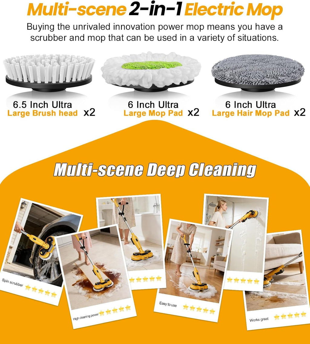 Qimedo 6000mAh Cordless Electric Mop - Powerful 800RPM Spin Scrubber with Smart Display & LED Light