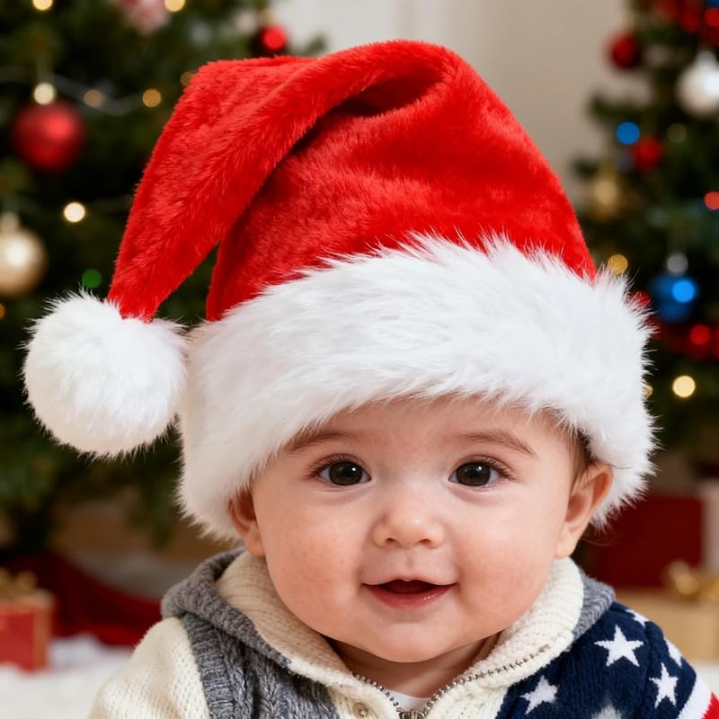 Santa Hat for Adults and Children - Red Velvet Double Layer Christmas Party Hat