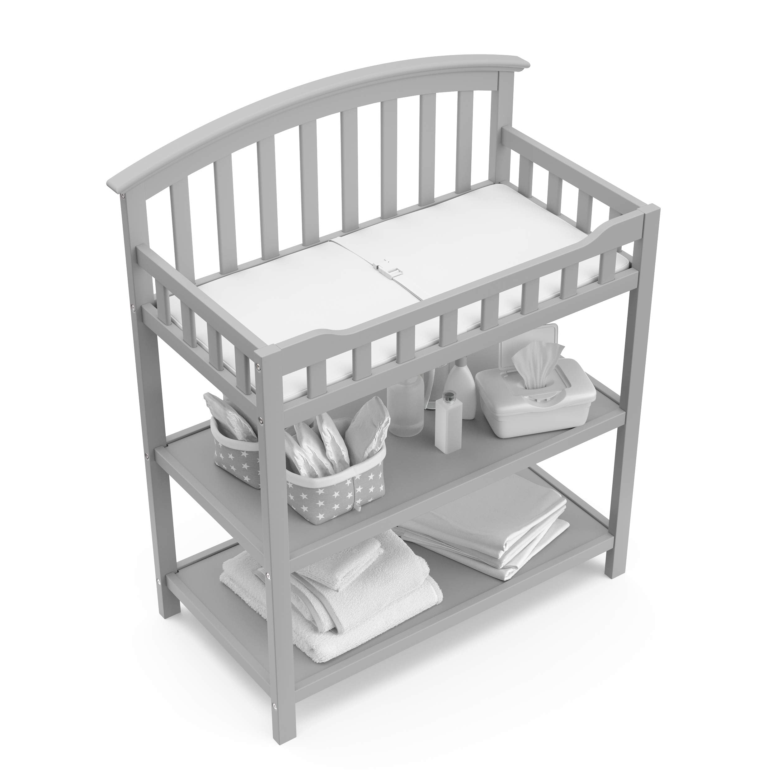 Graco Changing Table with Water-Resistant Changing Pad (Pebble Gray) – GREENGUARD Gold Certified, Multi Storage Nursery Changing Table for Infants and Babies
