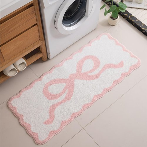 Alwoligag Pink Scalloped Bathroom Mat 26x18, Soft Absorbent Bath Mats, Machine Washable Microfiber Floor Mats for Bathroom Tubs, Sinks and Showers