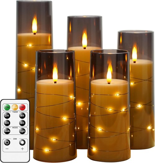 Kakoya Flameless LED Candles - 5-Piece Set with Timer | Flickering Grey Acrylic Shell for Romantic Ambiance