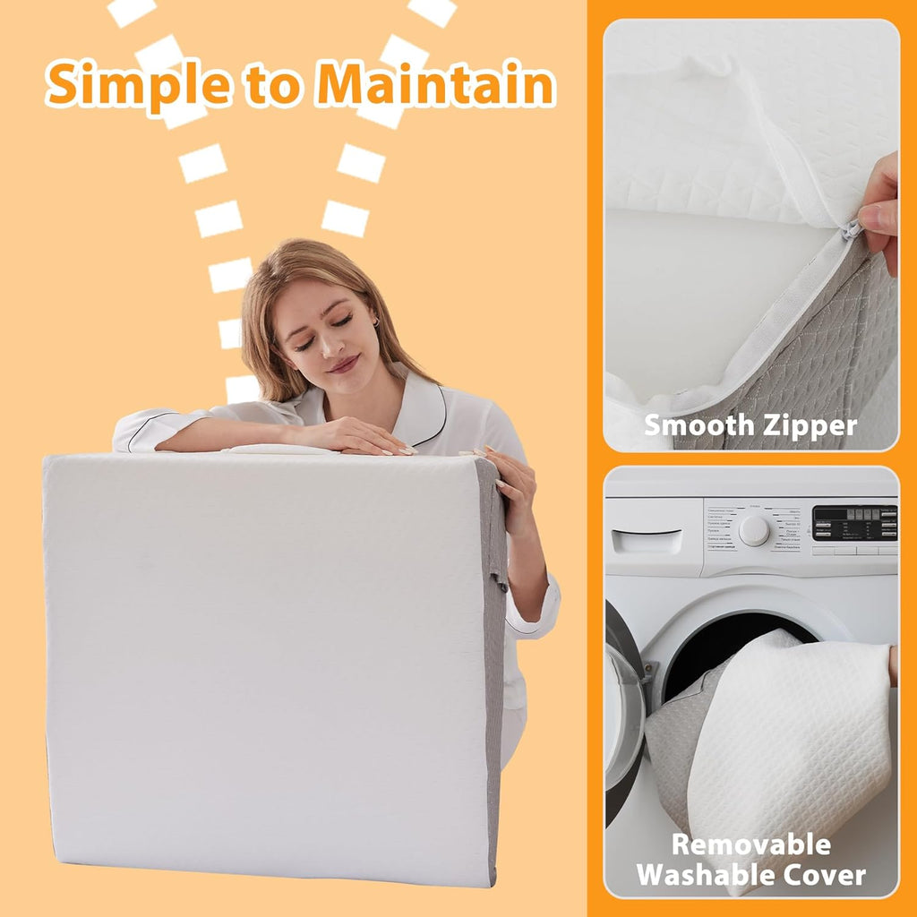 Ruqmuis Wedge Pillow - Acid Reflux Relief & Back Pain Support | 10" Triangle Pillow with Cover, White