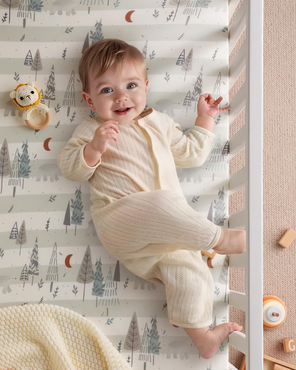 Yoofoss Baby Crib Sheets - Ultra Soft Microfiber 2-Pack for Standard Crib & Toddler Mattress | 52x28 Inches, Neutral Forest Bear Design