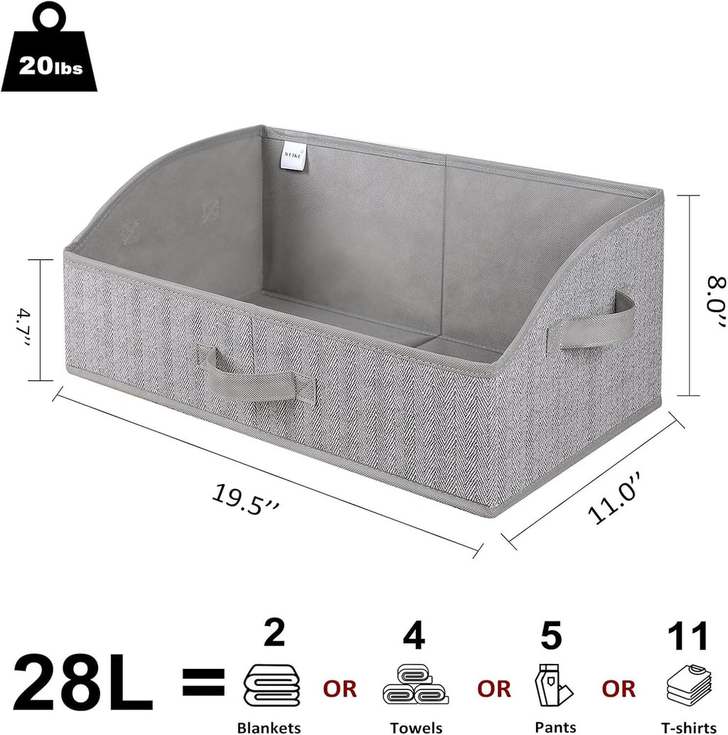 WUIKE Closet Organizers - Extra Large Fabric Storage Bins with Handles | Herringbone Gray, 3-Pack