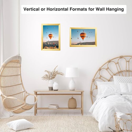JCJMY 9x12 Picture Frame - Gold Wall Hanging Frame with Shatter-Resistant Plexiglass | Horizontal & Vertical Display
