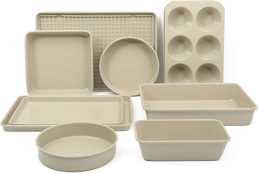 Martha Stewart Gallen 10-Piece Non-Stick Bakeware Set | Ceramic, PFA-Free, Non-Toxic - Taupe