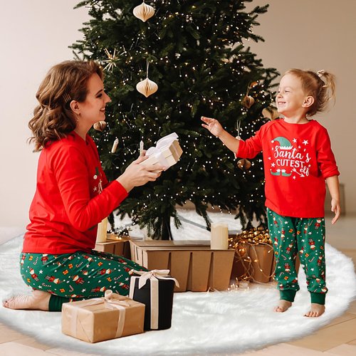 48 Inch White Faux Fur Christmas Tree Skirt Plush Christmas Tree Skirt Christmas Decorations Xmas Tree Decoration.