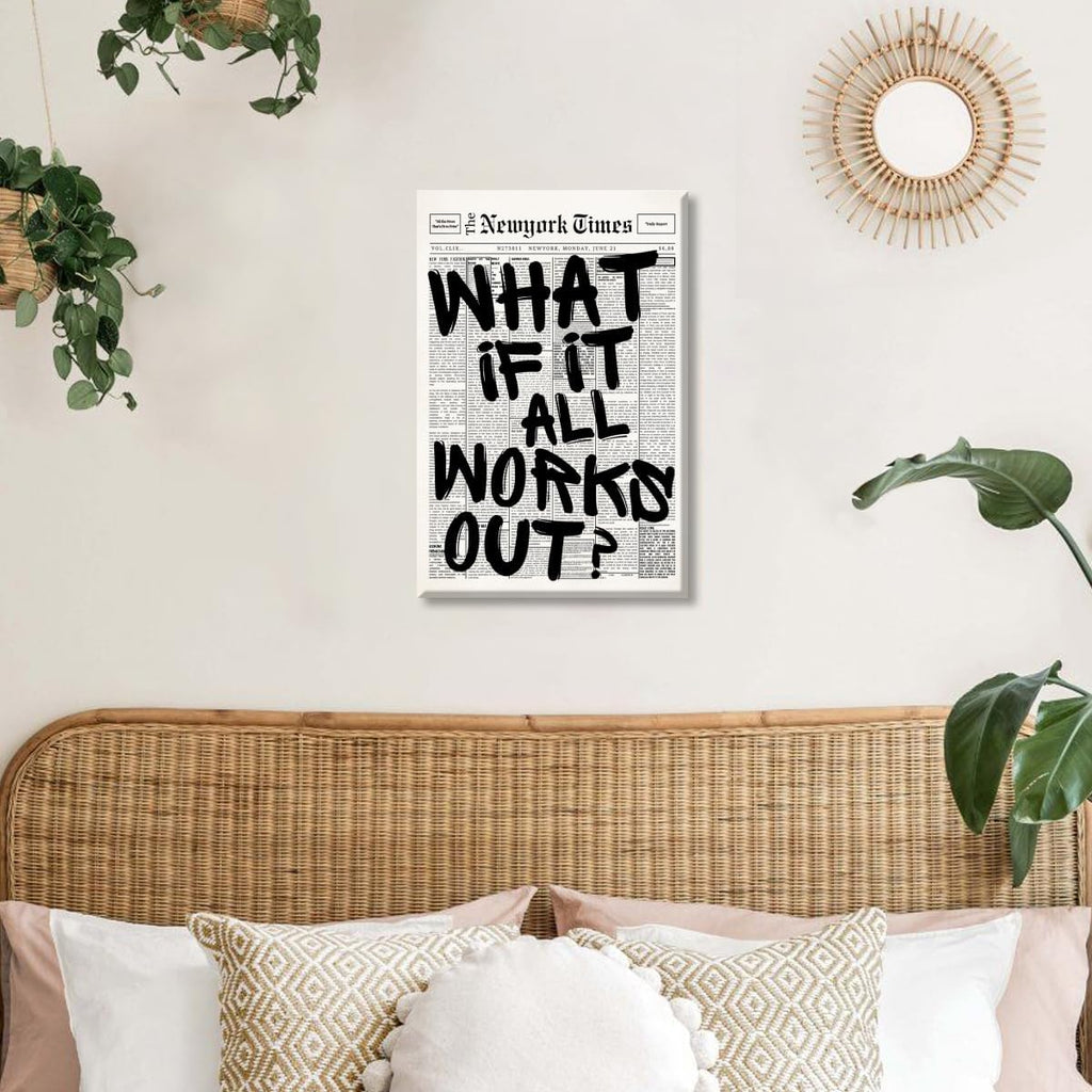 Skiennix Retro Black and White Newspaper Wall Art - Positive Quote Canvas Print | 12x18 Inch Unframed Aesthetic Decor