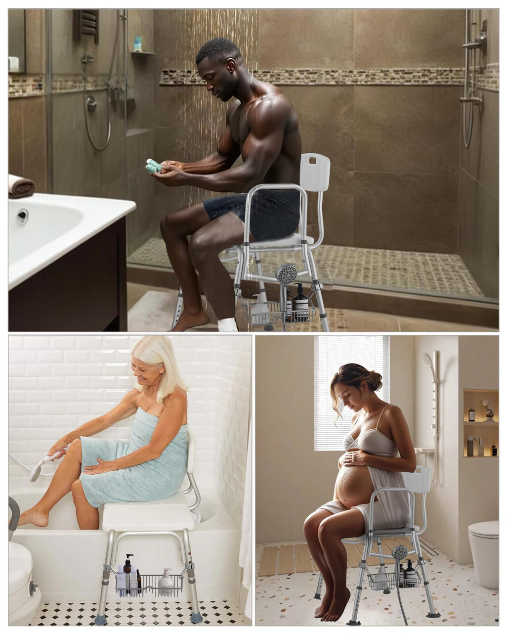 OrgCreator Rustproof Hanging Shower Caddy for Shower Chair, Stainless Steel Bathroom Basket for Bath Chair Bench,Showers Caddy Chair, Shampoo Bottle Holder for Elderly, Pregnant, Handicap, Patient