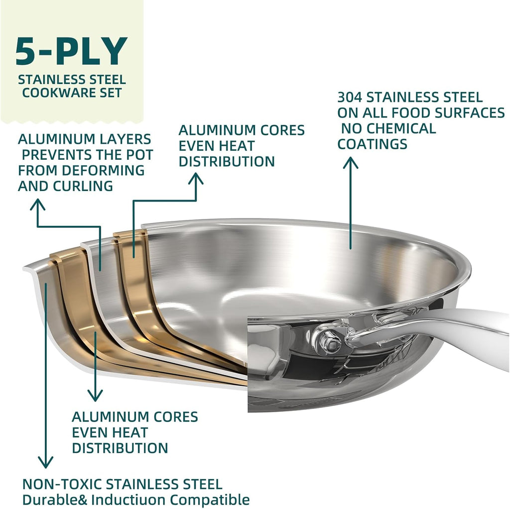 Umite Chef Stainless Steel Cookware Set - 14 Piece Induction-Ready, Heavy-Duty & Oven Safe | Professional Quality, PFOA-Free