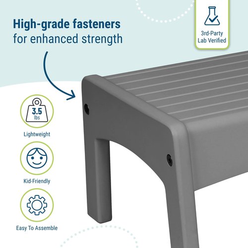 Wildkin Wooden Slatted Step Stool for Adults & Kids – Skid-Proof, 14 x 9.5 x 7 in, Durable for Bathroom & Kitchen Use, Holds Up to 150 lbs - Gray