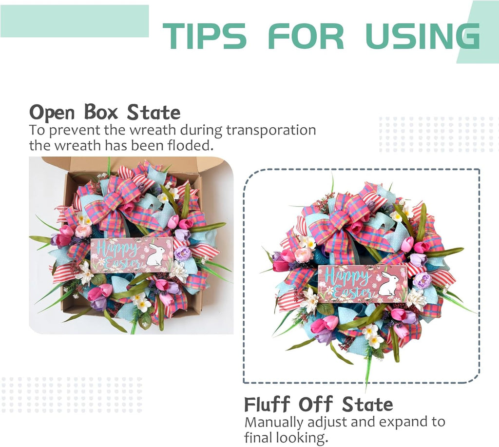 Regine Switzerland 22-Inch Easter Bunny Wreath - Spring Decor with Pink Tulips & Flowers