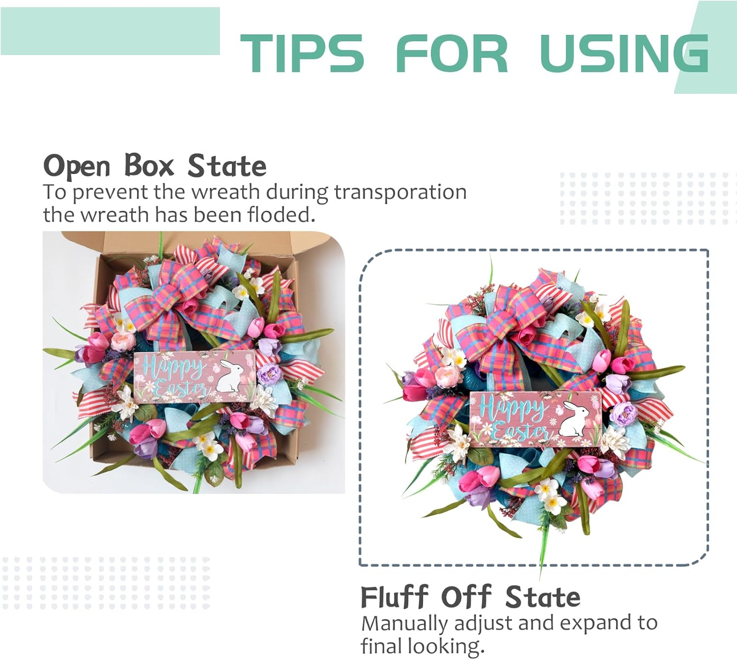 Regine Switzerland 22-Inch Easter Bunny Wreath - Spring Decor with Pink Tulips & Flowers