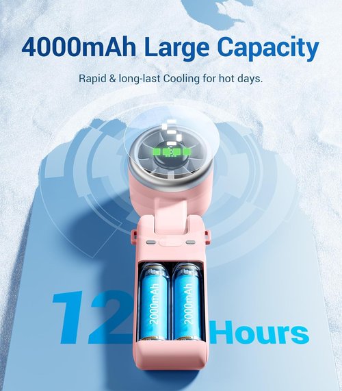 Diveblues Portable Handheld Turbo Fan - 5 Speed Battery Operated Cooling Fan | 12-Hour Runtime for Travel & Outdoor Use