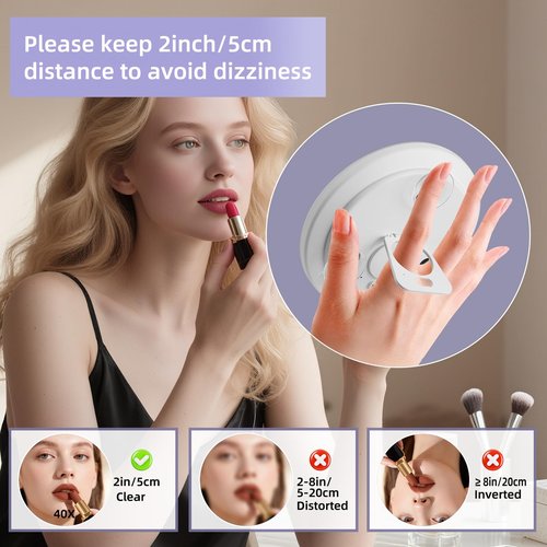 JJhxr 40X Magnifying Makeup Mirror, 5inch Handheld Travel Magnifying Mirror, Powerful 40x Magnification with 3 Suction Cups Easy Mounting, Makeup Magnification 40X for Men/Women Detail Work Essential