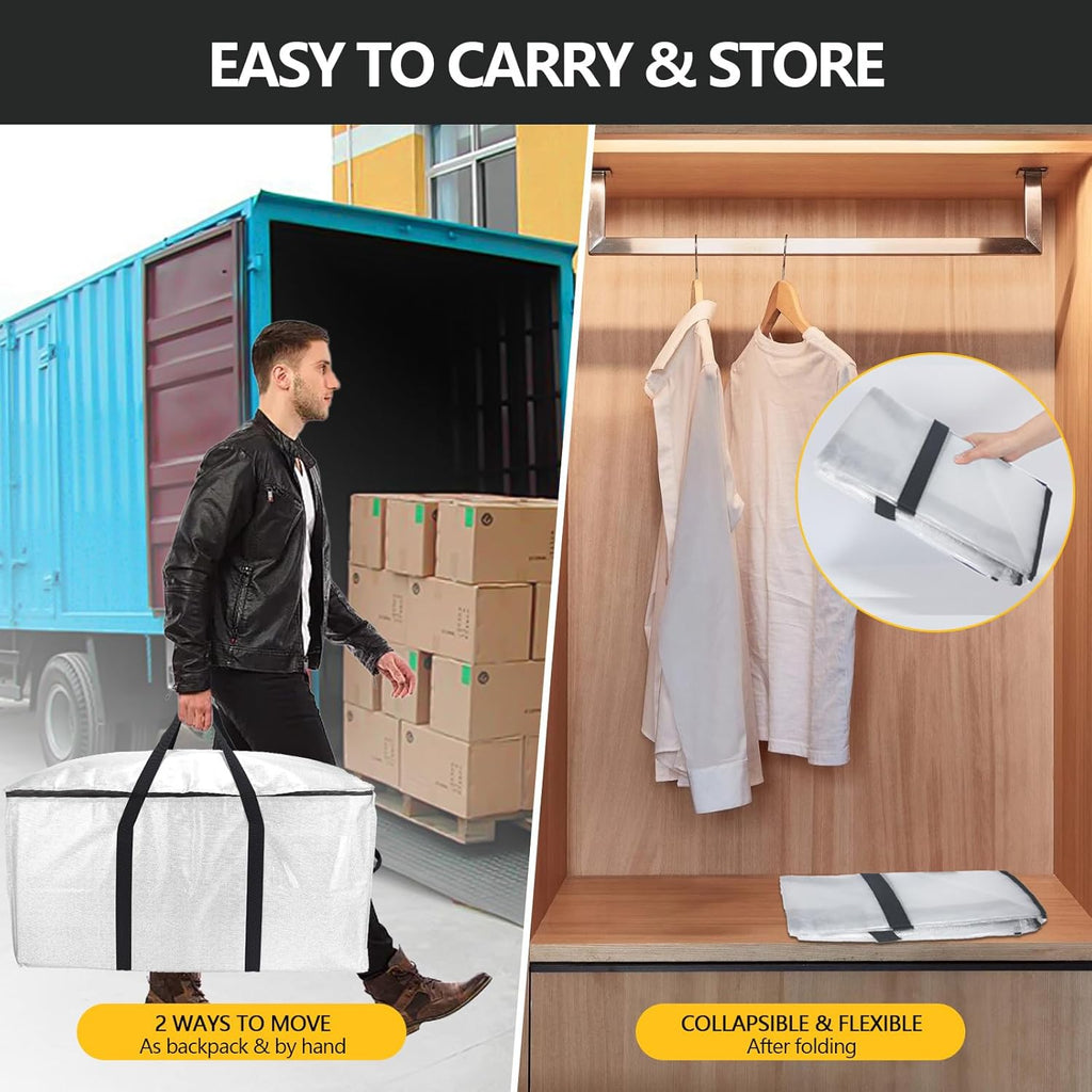 Skiennix Extra Large Storage Bags Set - Heavy Duty Waterproof Moving Totes with Handles | 6 Bags & 10 Vacuum Seal Bags