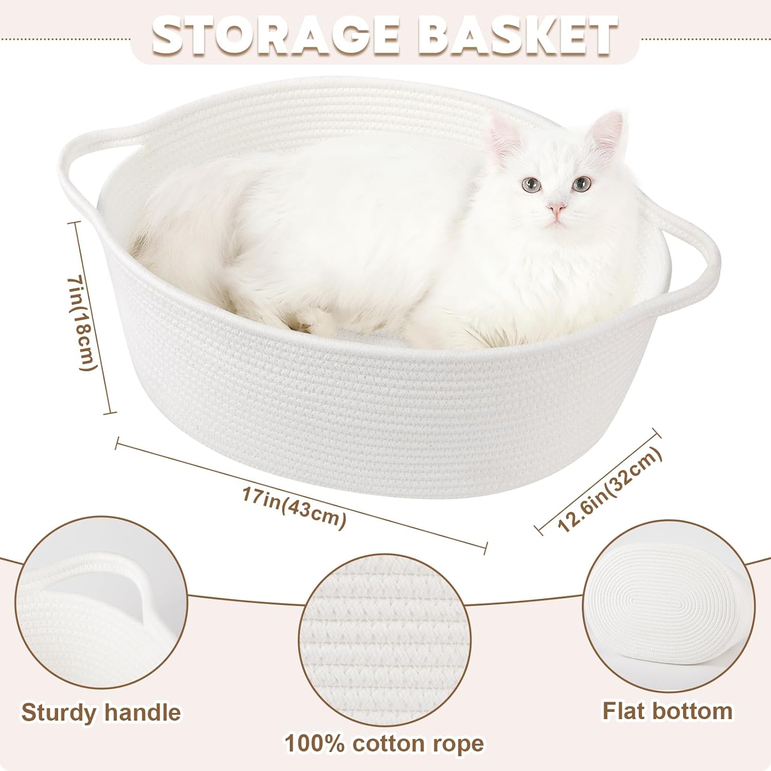 OIAHOMY Large Gift Basket - Stylish DIY Storage Solution with Handles | 17" x 12.6" x 7" - White