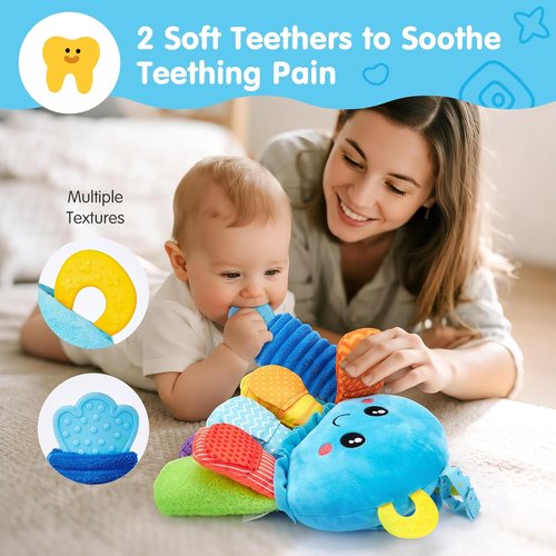 Hahaland Baby Sensory Toys - 15-in-1 Soft Tummy Time Toy with Crinkle Rattle & Mirror for Infant Development