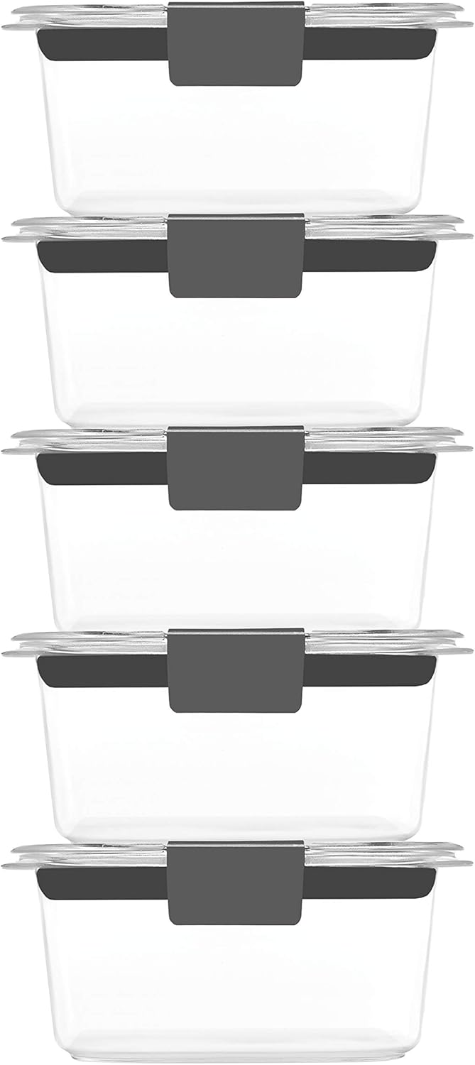 Rubbermaid Brilliance Food Storage Containers Set - BPA Free, 2 (9.6 Cup) & 5 (1.3 Cup) Lids Included