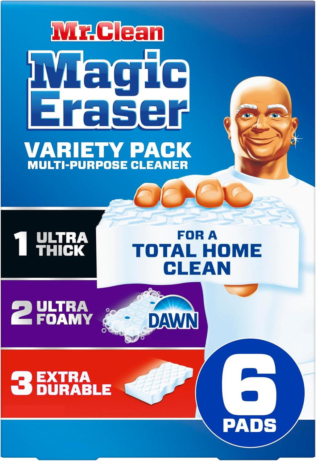 Mr. Clean Magic Eraser Sponge - All-Purpose Cleaning Scrubber Variety Pack | 6 Count with Ultra Thick, Foamy & Durable Options