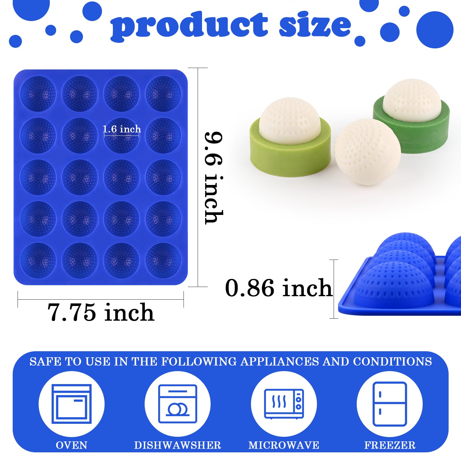 Wrbin 2 Pack Golf Ball Mold, Silicone Golf Ball Cake Pop Mold, 20-Cavity 3D Sphere Mold for Chocolate,Cake Pops, Ice Cubes, Bath bombs