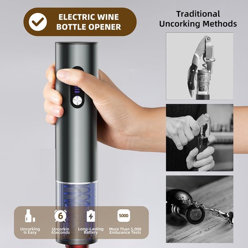 Newise Rechargeable Electric Wine Opener Gift Set: Wine Opener, Aerator, Vacuum Stoppers & Foil Cutter - Wine Lovers Gifts for Women Men, Mom