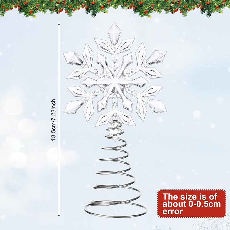 Mini Snowflake Tree Topper - White Shiny Crystal with Spring Base (Variation: White+Shiny)
