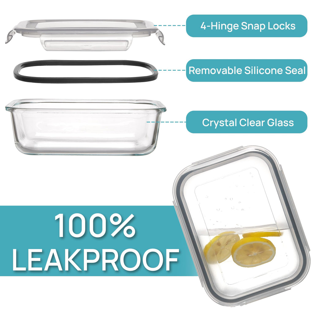 Vtopmart 5Pack 22oz Glass Storage Containers with Lids, Glass Meal Prep Food Container Sets with Snap Airtight Lid for Microwave, Oven, Freezer and Dishwasher, Grey
