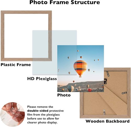 JCJMY 8x8 Picture Frame - Rustic Brown Wall Mount or Tabletop Display | Shatter-Resistant Plexiglass