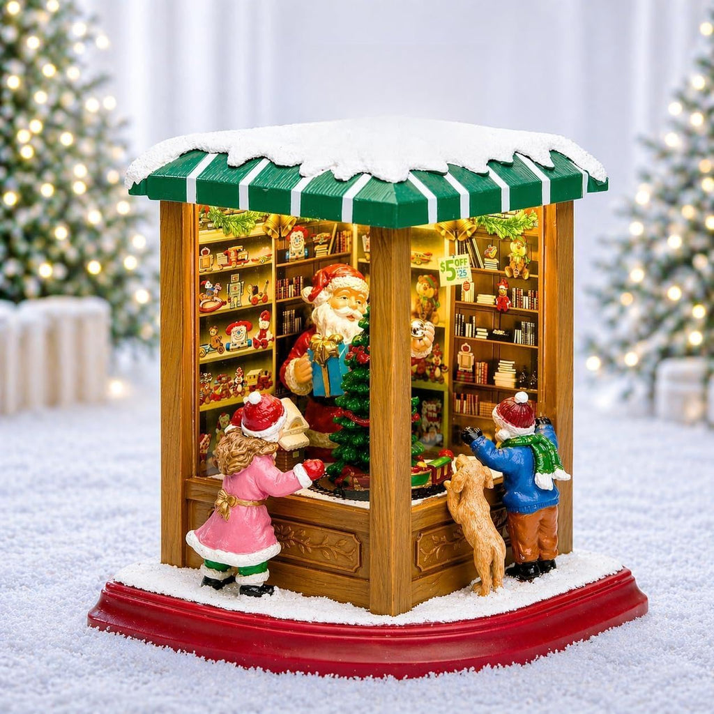 Moments In Time Lighted Santa’s Christmas Village Shop - LED Lights & Music | 8.8” Holiday Decoration