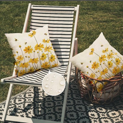 ARGOOFG Summer Outdoor Pillow Covers18X18 Set of 2 Waterproof Daisy Throw Spring Decorative Farmhouse Cousion Case for Patio Furniture Garden Home Sofa Couch Yellow (Yellow, 18" x 18" (Pack of 2))