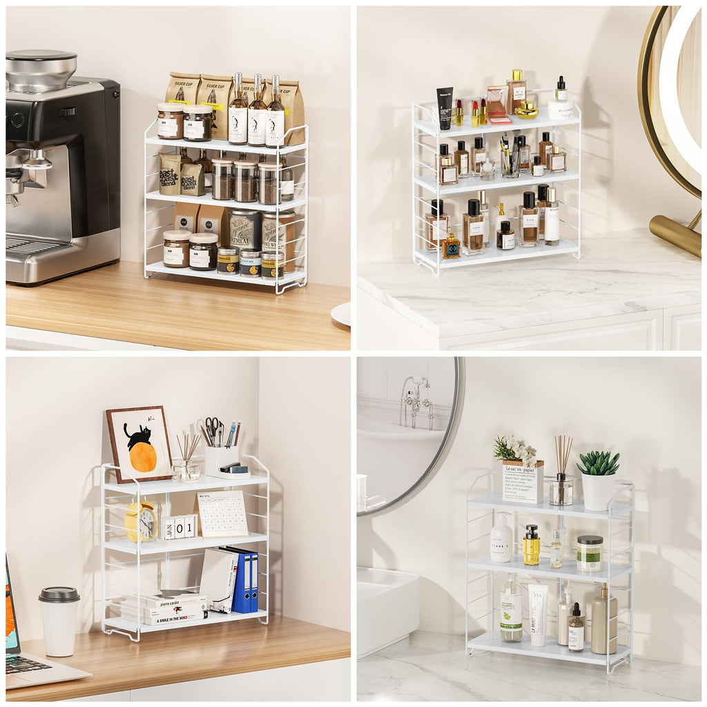 MAYZOLOP Bathroom Counter Organizer, Makeup Organizer Countertop, Countertop Storage Shelf for Bathroom Storage, Vanity, Large Skincare, Perfume, White 3 Tier