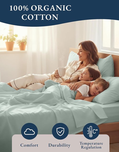 **LANE LINEN 100% Organic Cotton Twin Bed Sheet Set - Soft, Comfy & Eco-Friendly | Cool Blue**